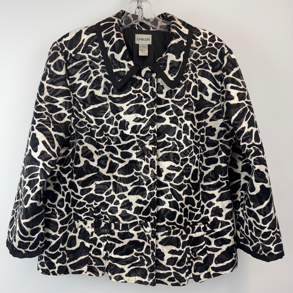 Chico's Jacket Women's 2‎ Large Black White Animal Print Textured Blazer